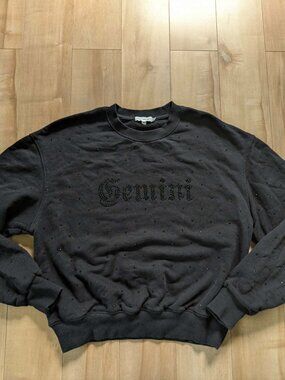 Good American Gemini Crystal Logo Crewneck Sweatshirt Black Size 0